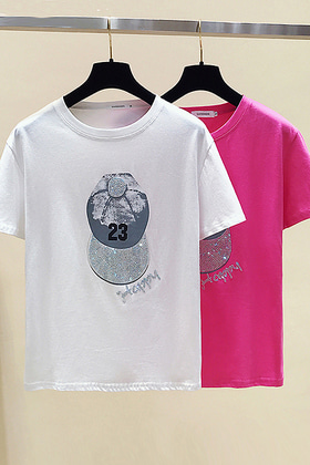 F716MD16 반짝이 장식 티셔츠(2색상)